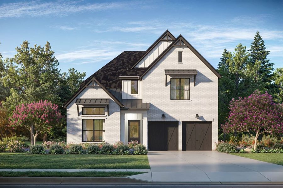 Representative exterior photo of a completed home built from the Landmark by Landon Homes in Fields - Brookside North, Frisco, TX (Image 14). Representative exterior photo of a completed home built from the Landmark by Landon Homes in Fields - Brookside North, Frisco, TX (Image 14).