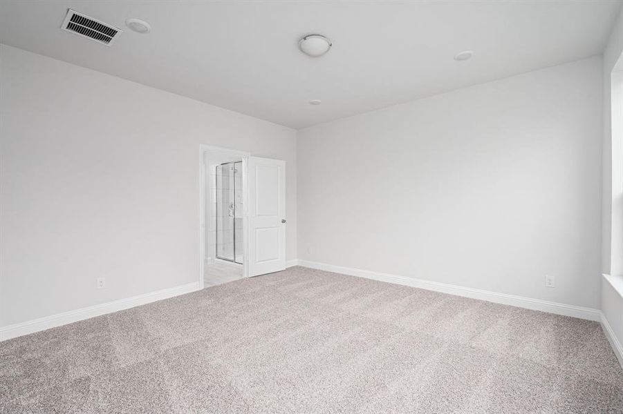 Empty room featuring carpet, visible vents, and baseboards