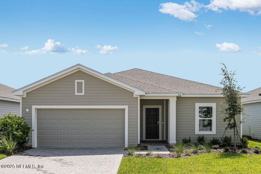 Front exterior of a new home in Coopers Meadow, Jacksonville, FL, highlighting curb appeal (Image 2). Front exterior of a new home in Coopers Meadow, Jacksonville, FL, highlighting curb appeal (Image 2).