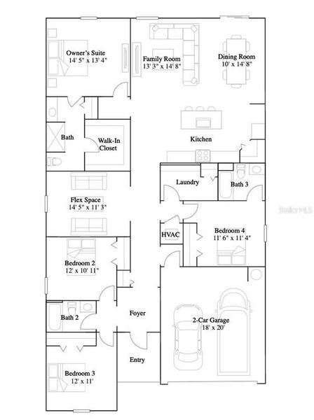 2D floor plan layout of this home in Marion Ranch, Ocala, FL (Image 2).