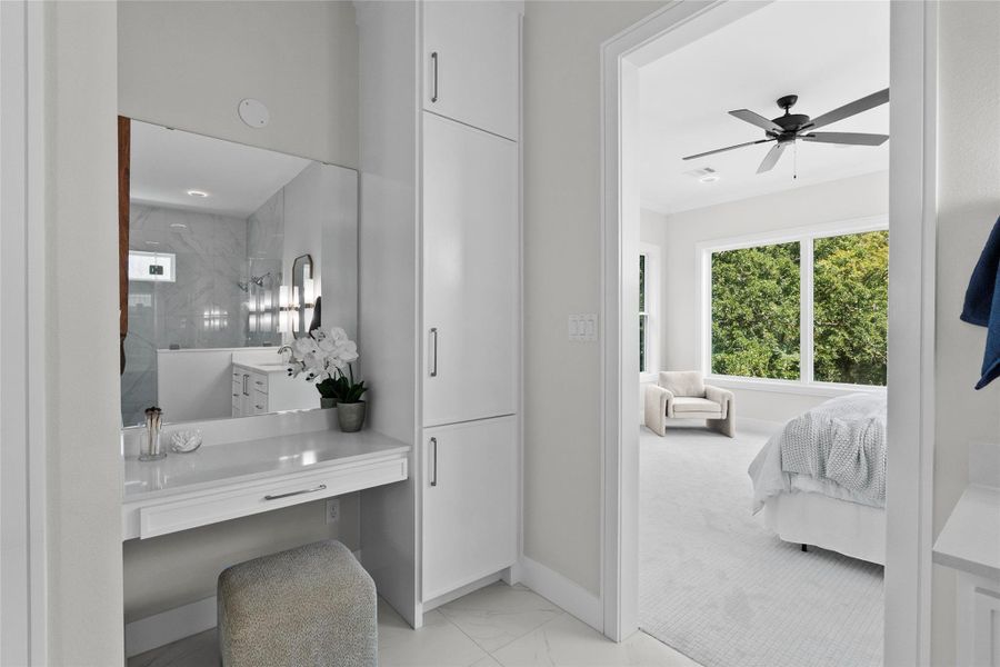 Mirrored Vanity Sitting Area