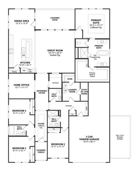 2D floor plan layout for the Glasgow by K. Hovnanian® Homes in Kreymer at the Park, Wylie, TX (Image 3).