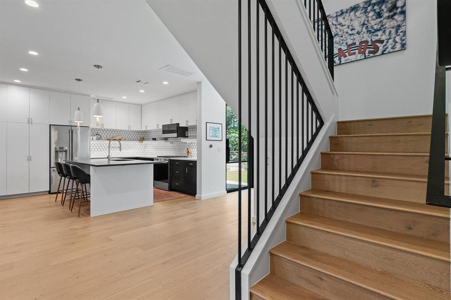 The custom wood floors and railings exude quality.