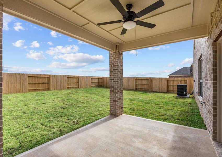 The Huron floor plan has a covered back patio.