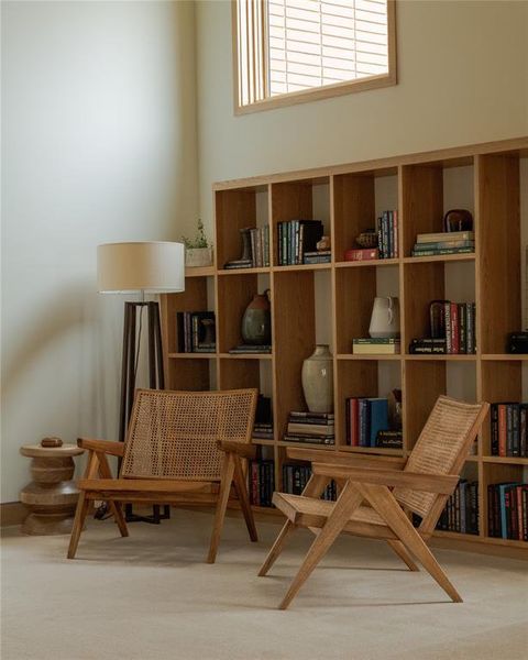 Living area with carpet floors