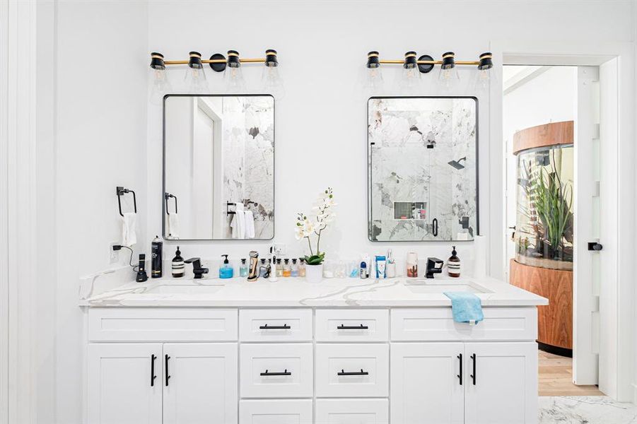 Bathroom with a shower and vanity