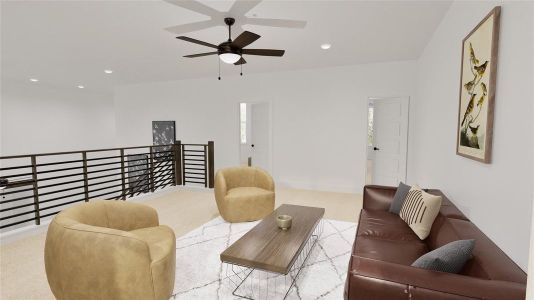 The upstairs game room is perfect for the kids.