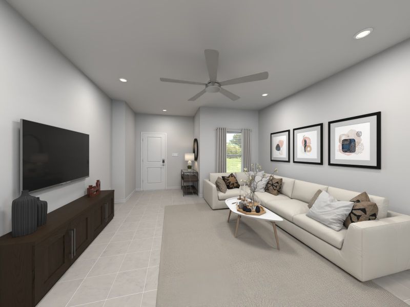 Virtual rendering of living room in Mayfair floorplan