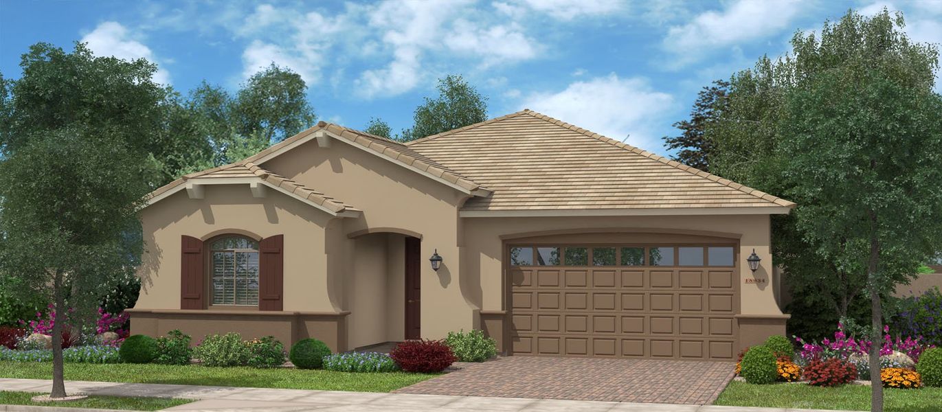 Representative exterior photo of a completed home built from the Harris Beach by Fulton Homes in North Shore at Escalante, Surprise, AZ (Image 4). Representative exterior photo of a completed home built from the Harris Beach by Fulton Homes in North Shore at Escalante, Surprise, AZ (Image 4).