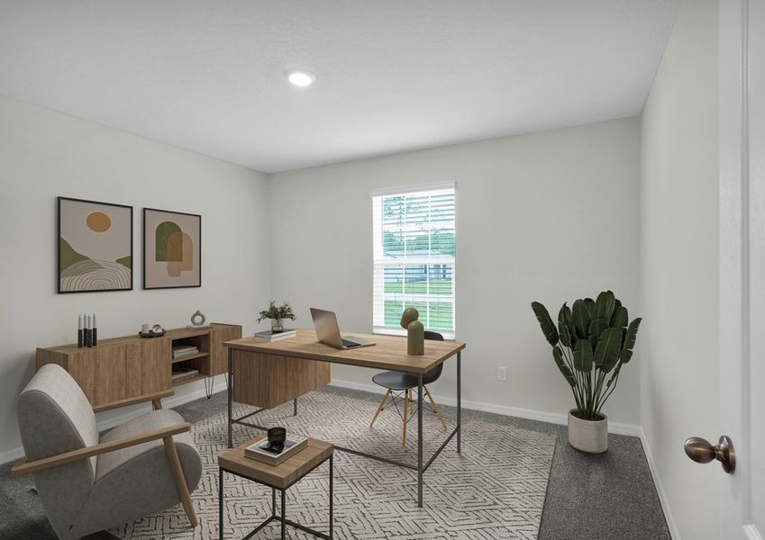 The front flex room is the perfect place to set up a home office