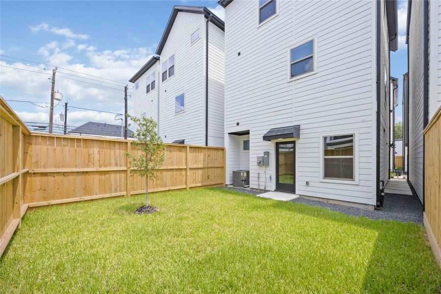 All of the homes have private back yards. (Photo from a neighboring similar yard).