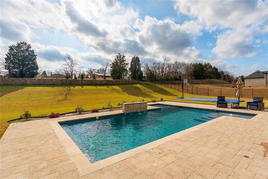 View of pool featuring a patio area and a fenced backyard