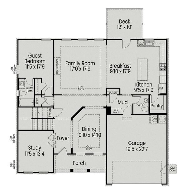 2D floor plan layout for the The Crawford by Davidson Homes LLC in Springvale South, Fuquay Varina, NC (Image 3). 2D floor plan layout for the The Crawford by Davidson Homes LLC in Springvale South, Fuquay Varina, NC (Image 3).