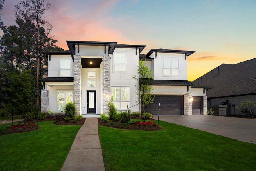 Front exterior of a new home in Artavia 70′ Lots, Conroe, TX, highlighting curb appeal (Image 27).