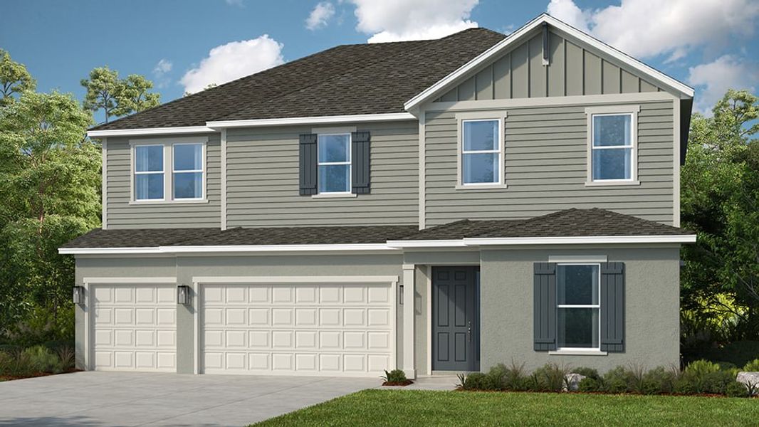 Representative exterior photo of a completed home built from the Carmel by Taylor Morrison in Hammock at Two Rivers, Zephyrhills, FL (Image 3). Representative exterior photo of a completed home built from the Carmel by Taylor Morrison in Hammock at Two Rivers, Zephyrhills, FL (Image 3).