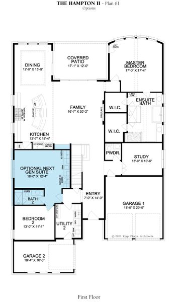 2D floor plan layout for the Hampton II by Landon Homes in Fields Prestige - 60's, Frisco, TX (Image 7).