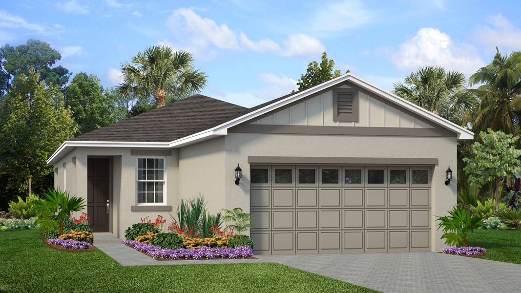 Representative exterior photo of a completed home built from the Delight by Park Square Residential in Highfield at Twisted Oaks, Wildwood, FL (Image 2). Representative exterior photo of a completed home built from the Delight by Park Square Residential in Highfield at Twisted Oaks, Wildwood, FL (Image 2).