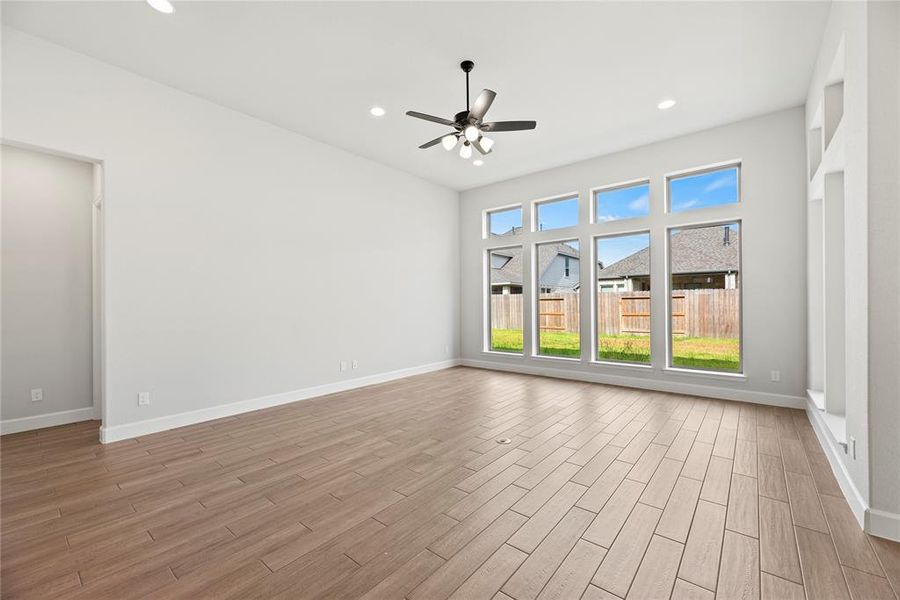 The family room has great views of the backyard.