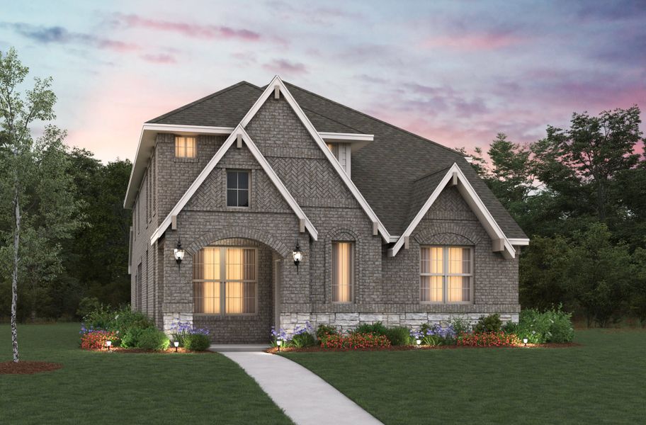 Front exterior of a new home in Wildflower Ranch, Justin, TX, highlighting curb appeal (Image 1). Front exterior of a new home in Wildflower Ranch, Justin, TX, highlighting curb appeal (Image 1).