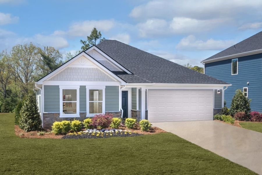 Representative exterior photo of a completed home built from the Plan 1602-Modeled by KB Home in Wellington Pointe Classic Series, Monroe, NC (Image 13). Representative exterior photo of a completed home built from the Plan 1602-Modeled by KB Home in Wellington Pointe Classic Series, Monroe, NC (Image 13).