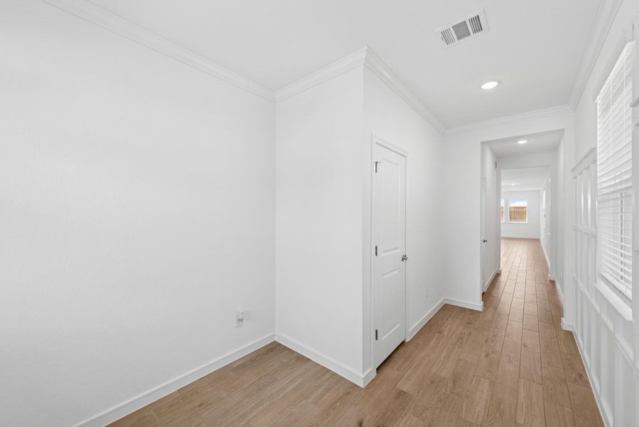Welcoming foyer with feature wall