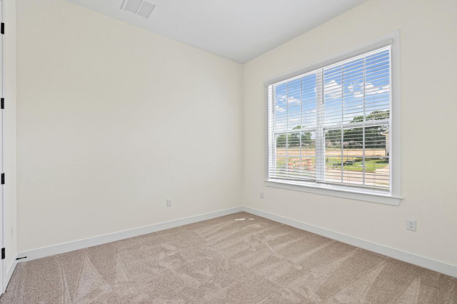 Windowed room featuring neutral-toned carpet, a large window with blinds, and white trim Windowed room featuring neutral-toned carpet, a large window with blinds, and white trim