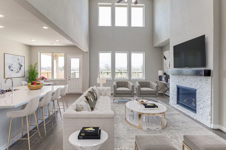 Family room.Note: Sample product photo. Actual exterior and interior selections may vary by homesite. Photo may be virtually staged