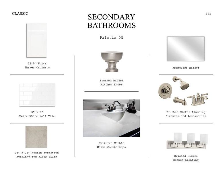 Classic Look Palette 5: Secondary Bathroom Selection Sheet (*Artist rendering used for illustration purposes only.) Classic Look Palette 5: Secondary Bathroom Selection Sheet (*Artist rendering used for illustration purposes only.)