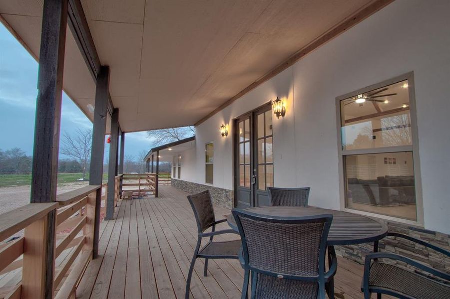 Covered deck on back of event center - great for outdoor seating.