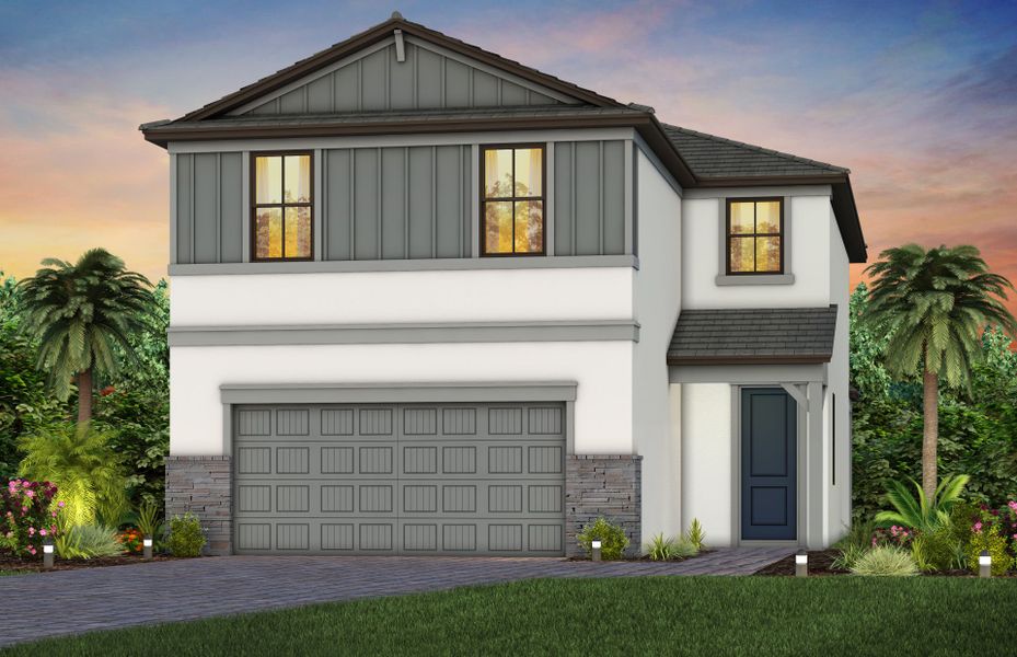 Front exterior of a new home in Hendrix Reserve, Lake Worth, FL, highlighting curb appeal (Image 19).