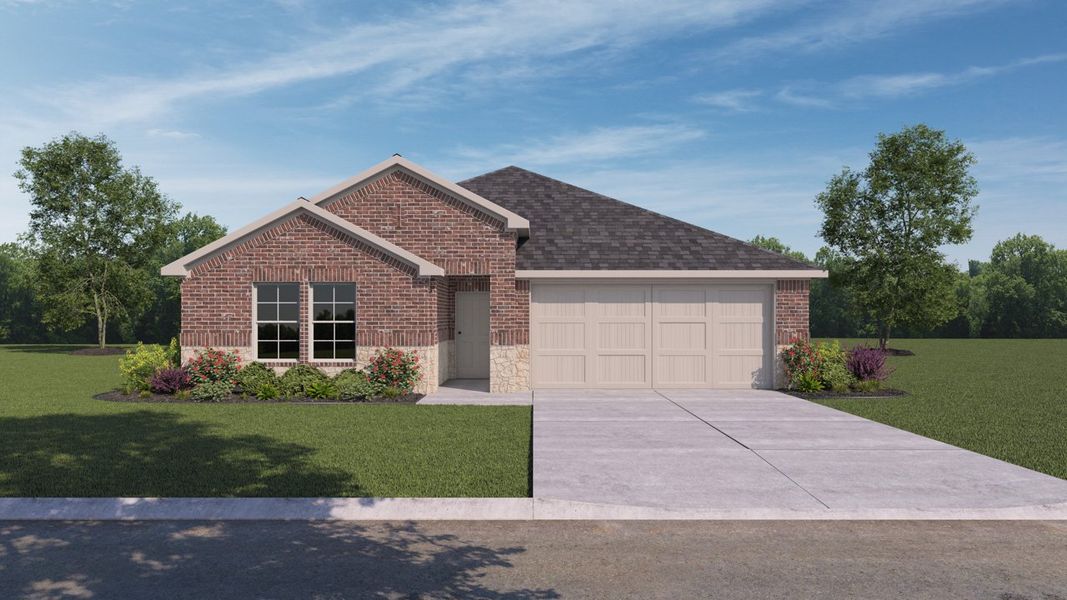 Front exterior of a new home in Liberty Crossing, Royse City, TX, highlighting curb appeal (Image 1). Front exterior of a new home in Liberty Crossing, Royse City, TX, highlighting curb appeal (Image 1).