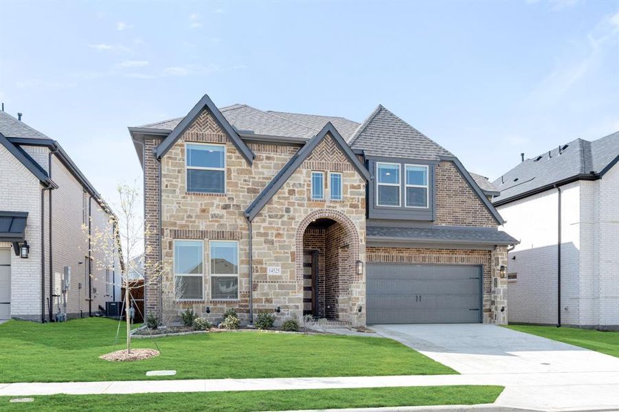 Front exterior of a new home in Creekview Meadows, Pilot Point, TX, highlighting curb appeal (Image 25).