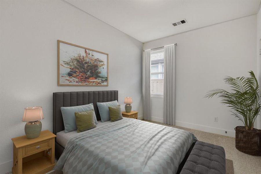 Virtually Staged Photo - Bedroom featuring baseboards and carpet floors
