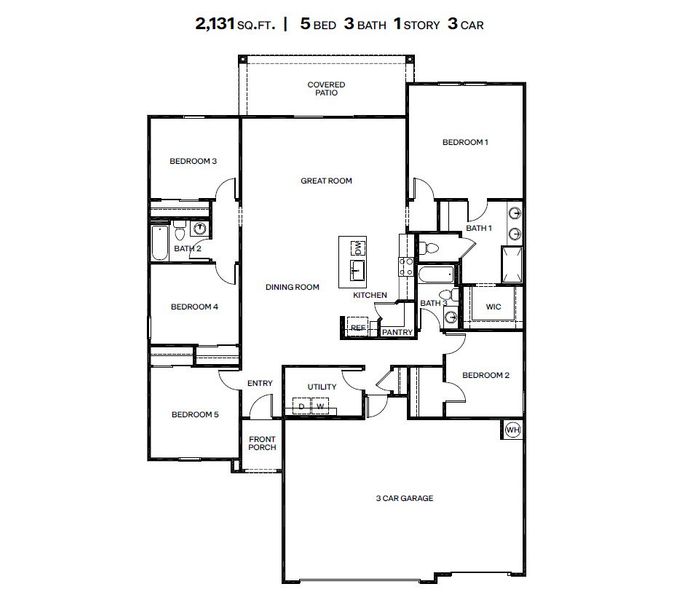 2D floor plan layout for the Madera - Plan H50T1 by D.R. Horton in Sahuarita Acres, Sahuarita, AZ (Image 3).