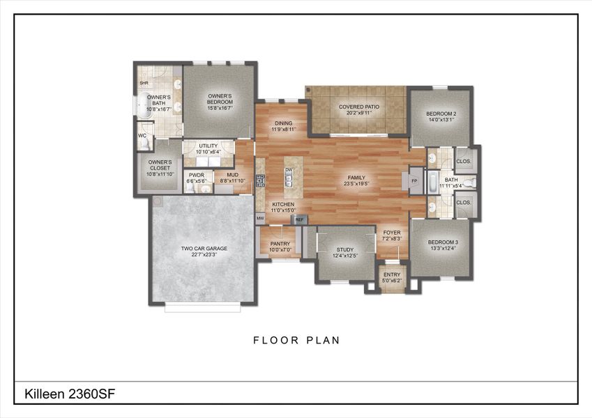 2D floor plan layout for the The Killeen by Kenmark Homes in Coyote Crossing, Godley, TX (Image 3). 2D floor plan layout for the The Killeen by Kenmark Homes in Coyote Crossing, Godley, TX (Image 3).