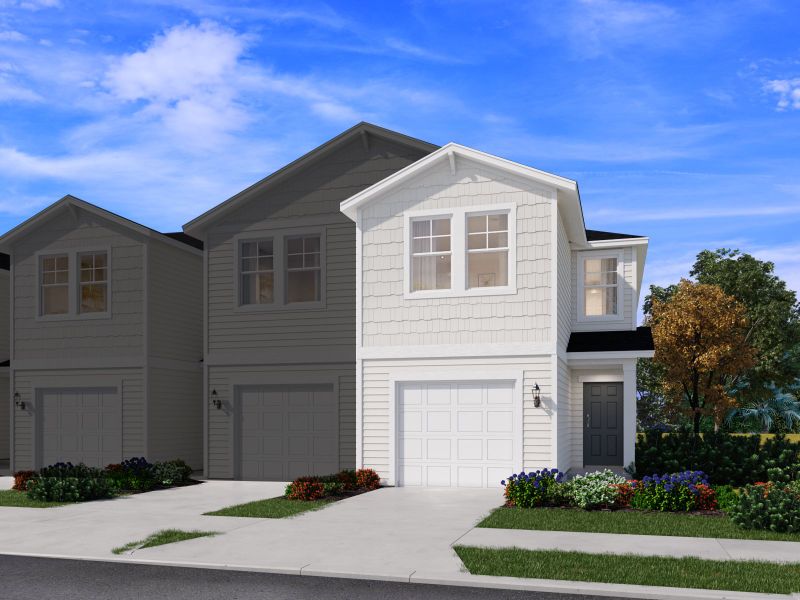 Front exterior of a new home in The District at Oakleaf - The Commons, Middleburg, FL, highlighting curb appeal (Image 2). Front exterior of a new home in The District at Oakleaf - The Commons, Middleburg, FL, highlighting curb appeal (Image 2).