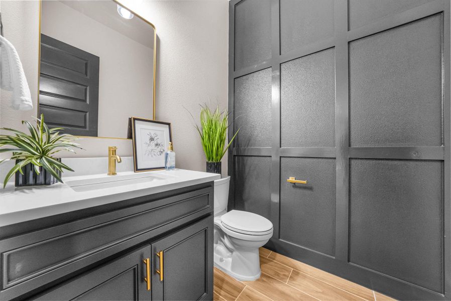 A well-appointed bathroom vanity with a spacious counter and contemporary fixtures.