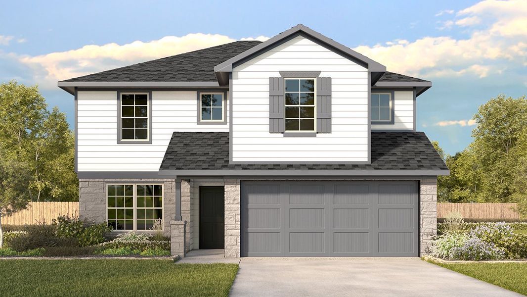 Representative exterior photo of a completed home built from the The Lombardi by D.R. Horton in Brookstone Creek, San Antonio, TX (Image 21).