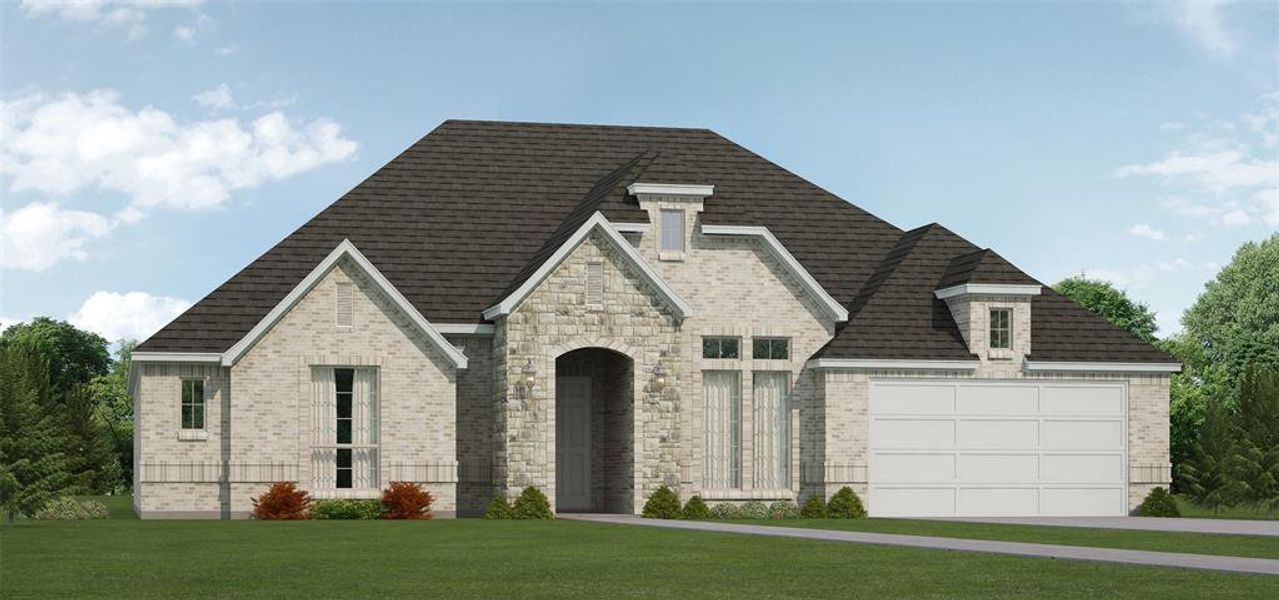 Front exterior of a new home in Settlers Glen, New Fairview, TX, highlighting curb appeal (Image 1). Front exterior of a new home in Settlers Glen, New Fairview, TX, highlighting curb appeal (Image 1).