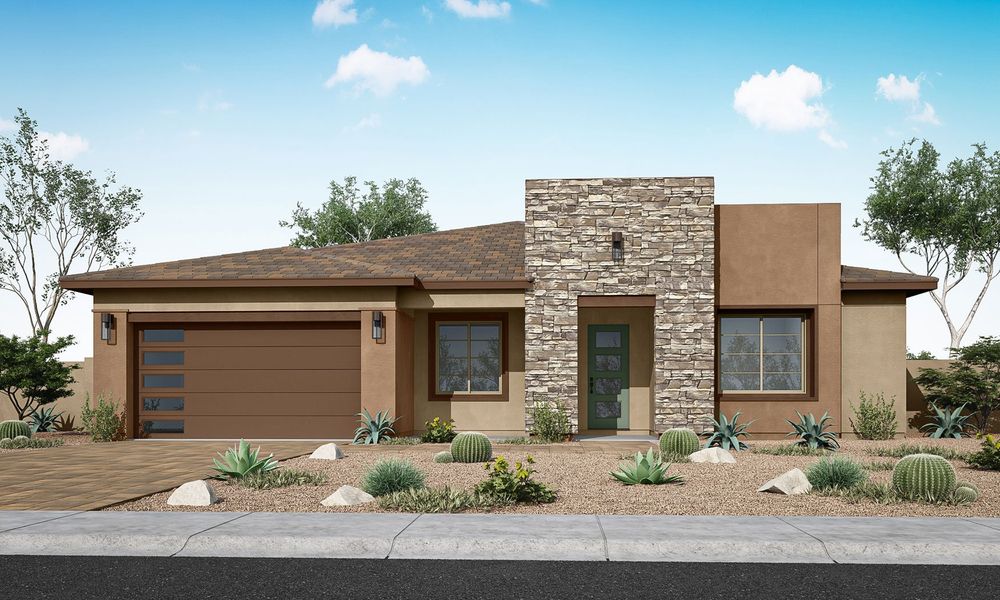 Representative exterior photo of a completed home built from the Bonita Plan 5512 by Tri Pointe Homes in Blossom Rock, Apache Junction, AZ (Image 2).