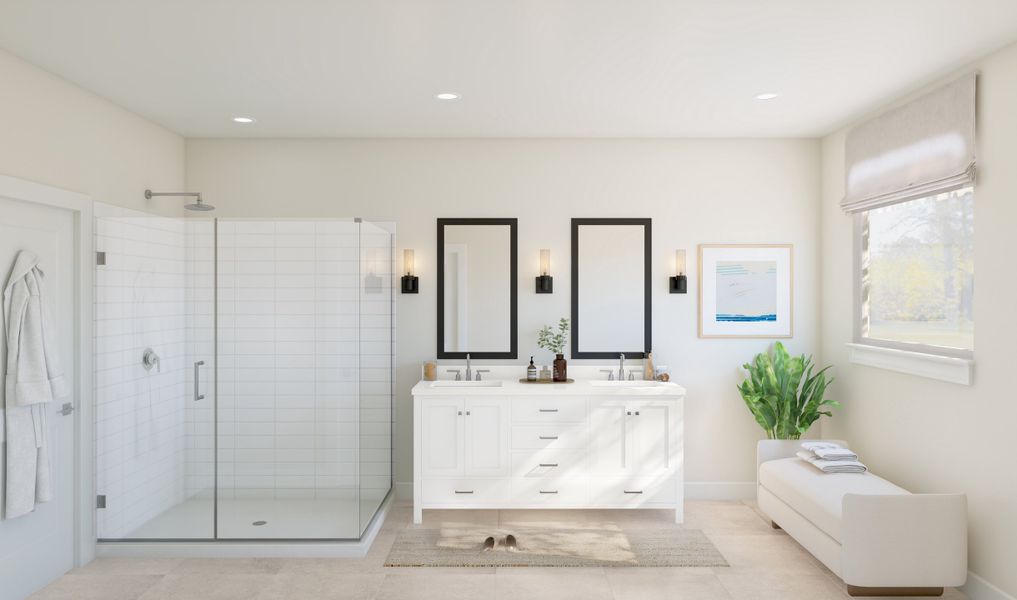 Primary bath with chrome fixtures