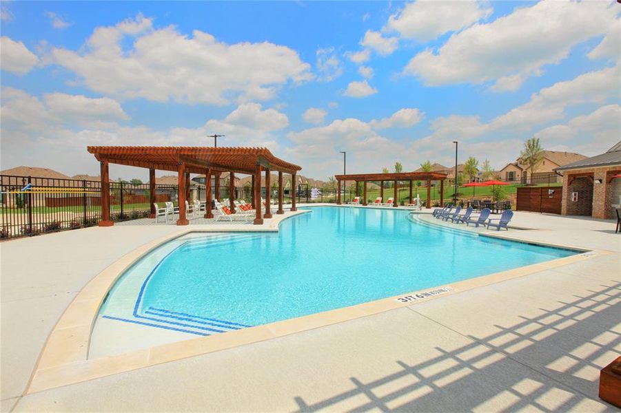 View of pool featuring a patio area and a pergola