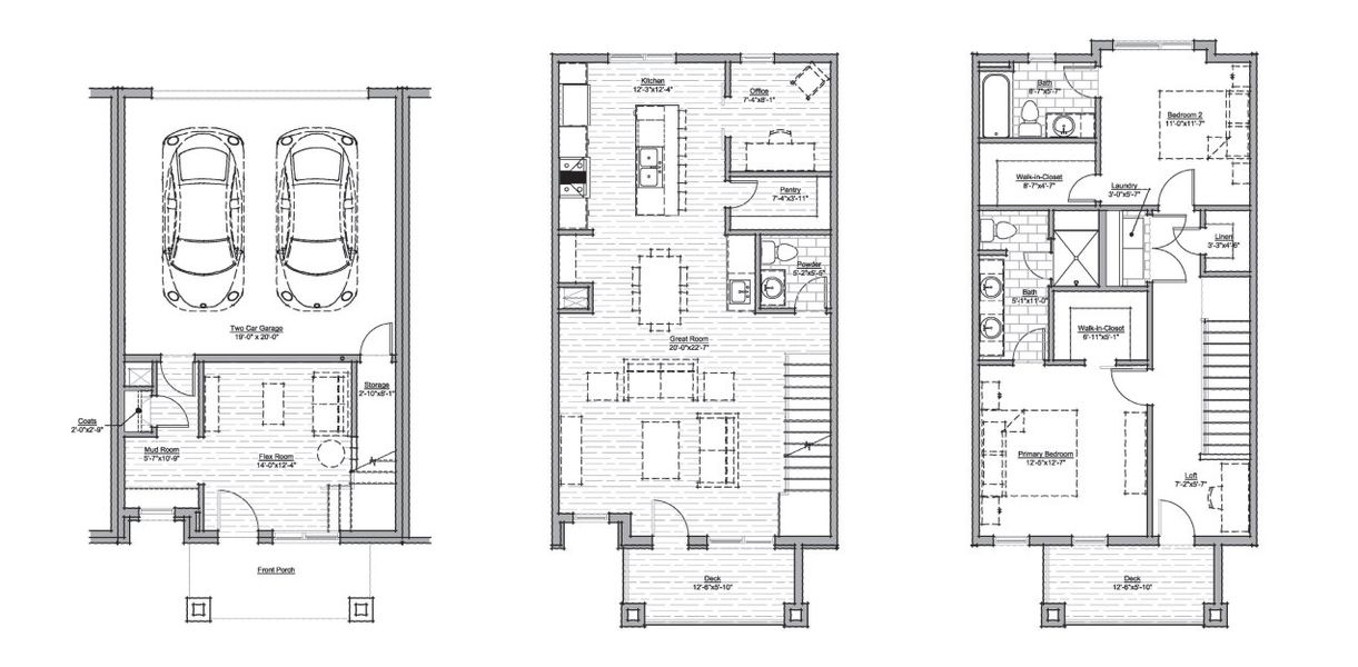 2D floor plan layout for the Aspen by D.H. Friedman Properties LLC in A Line Townhomes, Denver, CO (Image 1).
