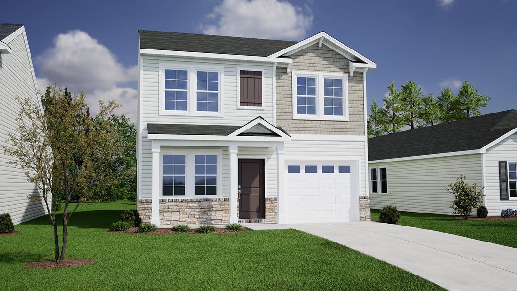 Representative exterior photo of a completed home built from the Atkinson - Genesis Value Collection by Mungo Homes in Leander Lee Preserve, Lillington, NC (Image 9).