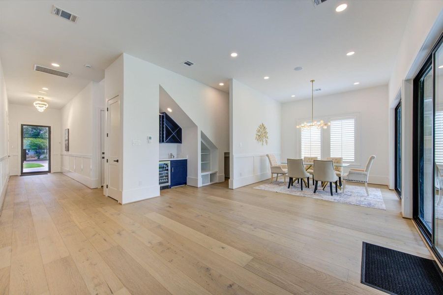 Wide plank Hardwood White Oak flooring throughout.