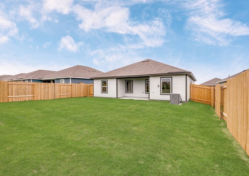 The back yard of the Blanco is fully fenced-in. The back yard of the Blanco is fully fenced-in.