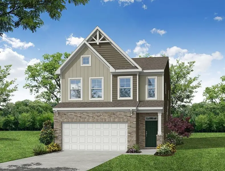 Front exterior of a new home in Villas at Dawsonville, Dawsonville, GA, highlighting curb appeal (Image 2). Front exterior of a new home in Villas at Dawsonville, Dawsonville, GA, highlighting curb appeal (Image 2).