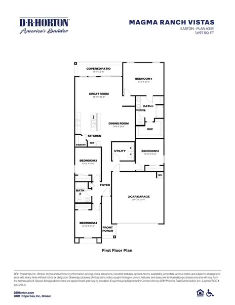 2D floor plan layout for the Easton by D.R. Horton in Magma Ranch Vistas, Florence, AZ (Image 5).