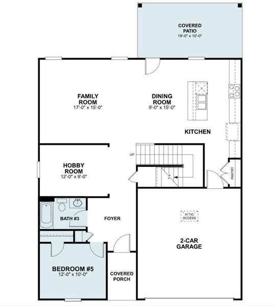 2D floor plan layout of this home in Cascades at Onion Creek, Austin, TX (Image 2).