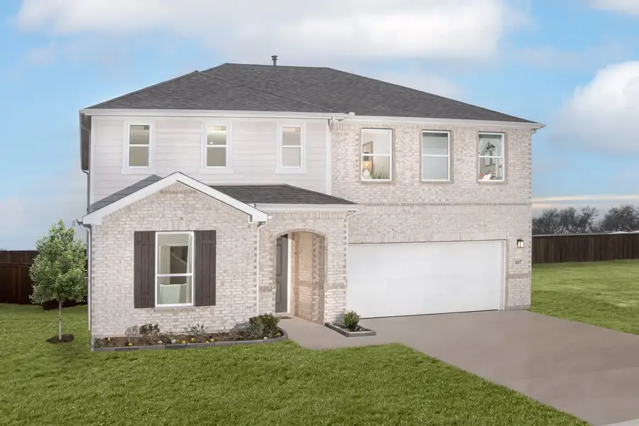 Front exterior of a new home in The Preserve, Justin, TX, highlighting curb appeal (Image 1). Front exterior of a new home in The Preserve, Justin, TX, highlighting curb appeal (Image 1).